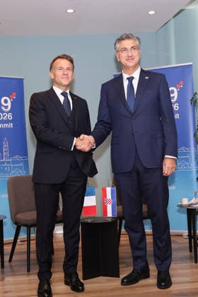EU MED9 Bilateral meet Plenkovic - Macron Croatian Prime Minister Andrej Plenkovic meets French President Emmanuel Macron during bilateral meetings on the sidelines of the EU MED9 summit in Split, Croatia on October 7, 2027.  IvanaxIvanovic PIXSELL