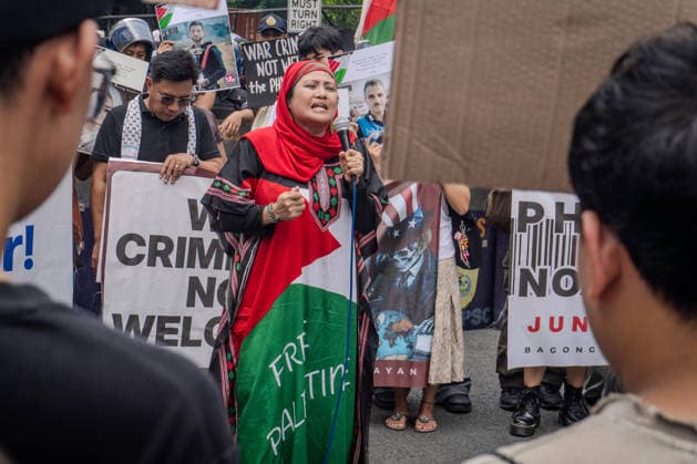 October 7, 2026, Quezon City, Quezon City, Philippines: Progressive formations led by Philippines-Palestine Friendship Association (PPFA), Bagong Alyansang Makabayan (Bayan) and International League of PeoplesÃ¢â‚¬â ¢ Struggle (ILPS) Philippines protest near the US embassy three years after the Al-Aqsa Flood, condemning the continued US-Israel military aggression in West Asia and the decades long oppression of Palestine. Quezon City Philippines - ZUMAs374 20261007_zip_s374_001 Copyright: xElessarxHamilixSarmagox