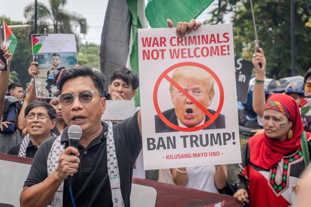 October 7, 2026, Quezon City, Quezon City, Philippines: Progressive formations led by Philippines-Palestine Friendship Association (PPFA), Bagong Alyansang Makabayan (Bayan) and International League of PeoplesÃ¢â‚¬â ¢ Struggle (ILPS) Philippines protest near the US embassy three years after the Al-Aqsa Flood, condemning the continued US-Israel military aggression in West Asia and the decades long oppression of Palestine. Quezon City Philippines - ZUMAs374 20261007_zip_s374_002 Copyright: xElessarxHamilixSarmagox
