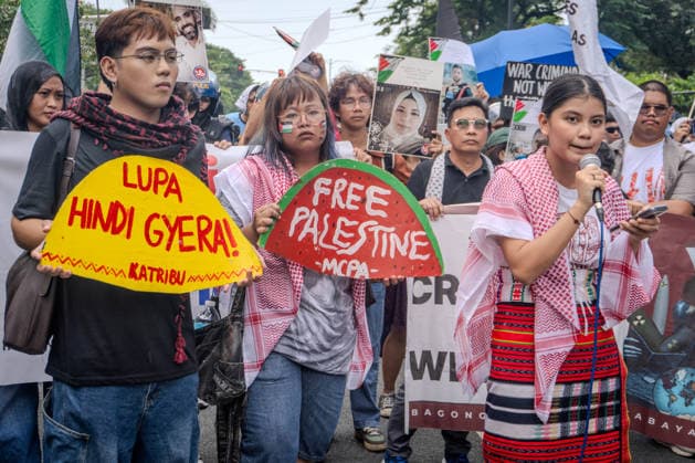 October 7, 2026, Quezon City, Quezon City, Philippines: Progressive formations led by Philippines-Palestine Friendship Association (PPFA), Bagong Alyansang Makabayan (Bayan) and International League of PeoplesÃ¢â‚¬â ¢ Struggle (ILPS) Philippines protest near the US embassy three years after the Al-Aqsa Flood, condemning the continued US-Israel military aggression in West Asia and the decades long oppression of Palestine. Quezon City Philippines - ZUMAs374 20261007_zip_s374_010 Copyright: xElessarxHamilixSarmagox