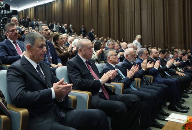 Turkish President and Leader of the Justice and Development (AK) Party Recep Tayyip Erdogan ANKARA, TURKIYE - OCTOBER 7: (----EDITORIAL USE ONLY - MANDATORY CREDIT - TURKISH PRESIDENCY MURAT CETINMUHURDAR HANDOUT - NO MARKETING NO ADVERTISING CAMPAIGNS - DISTRIBUTED AS A SERVICE TO CLIENTS----) Turkish President and Leader of the Justice and Development (AK) Party Recep Tayyip Erdogan attends the Legislative Year Opening Meeting with AK Party Deputies at the AK Party Congress Center in Ankara, Turkiye on October 7, 2026. Izmir Metropolitan Municipality Mayor Cemil Tugay (L) also attended the meeting. Turkish Presidency Murat Cetinmuhurdar Handout Anadolu Ankara Turkey. Editorial use only. Please get in touch for any other usage.  Copyright: x2026xAnadoluxTurkishxPresidencyx MuratxCetinmuhurdarx xHandoutx