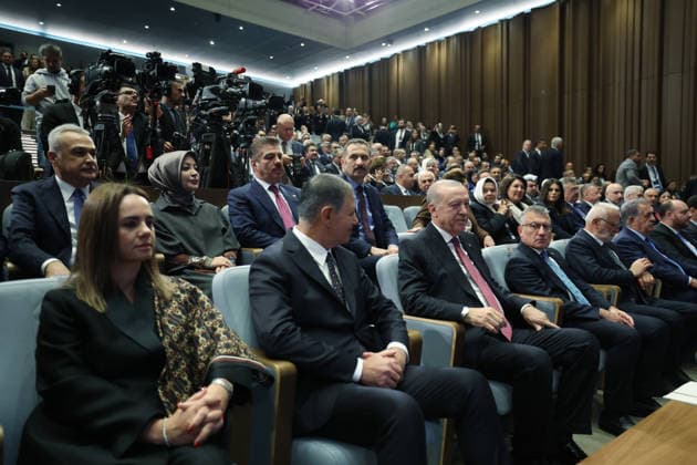 Turkish President and Leader of the Justice and Development (AK) Party Recep Tayyip Erdogan ANKARA, TURKIYE - OCTOBER 7: (----EDITORIAL USE ONLY - MANDATORY CREDIT - TURKISH PRESIDENCY MURAT CETINMUHURDAR HANDOUT - NO MARKETING NO ADVERTISING CAMPAIGNS - DISTRIBUTED AS A SERVICE TO CLIENTS----) Turkish President and Leader of the Justice and Development (AK) Party Recep Tayyip Erdogan attends the Legislative Year Opening Meeting with AK Party Deputies at the AK Party Congress Center in Ankara, Turkiye on October 7, 2026. Izmir Metropolitan Municipality Mayor Cemil Tugay (2nd L) also attended the meeting. Turkish Presidency Murat Cetinmuhurdar Handout Anadolu Ankara Turkey. Editorial use only. Please get in touch for any other usa  Copyright: x2026xAnadoluxTurkishxPresidencyx MuratxCetinmuhurdarx xHandoutx