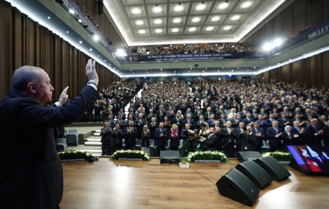 Turkish President and Leader of the Justice and Development (AK) Party Recep Tayyip Erdogan ANKARA, TURKIYE - OCTOBER 7: (----EDITORIAL USE ONLY - MANDATORY CREDIT - TURKISH PRESIDENCY MURAT CETINMUHURDAR HANDOUT - NO MARKETING NO ADVERTISING CAMPAIGNS - DISTRIBUTED AS A SERVICE TO CLIENTS----) Turkish President and Leader of the Justice and Development (AK) Party Recep Tayyip Erdogan attends the Legislative Year Opening Meeting with AK Party Deputies at the AK Party Congress Center in Ankara, Turkiye on October 7, 2026. Turkish Presidency Murat Cetinmuhurdar Handout Anadolu Ankara Turkey. Editorial use only. Please get in touch for any other usage.  Copyright: x2026xAnadoluxTurkishxPresidencyx MuratxCetinmuhurdarx xHandoutx
