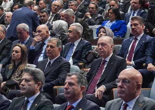 Turkish President and Leader of the Justice and Development (AK) Party Recep Tayyip Erdogan ANKARA, TURKIYE - OCTOBER 7: Turkish President and Leader of the Justice and Development (AK) Party Recep Tayyip Erdogan attends the Legislative Year Opening Meeting with AK Party lawmakers at the AK Party Congress Center in Ankara, Turkiye, on October 07, 2026. Izmir Metropolitan Municipality Mayor Cemil Tugay also attended the meeting. Ercin Erturk Anadolu Ankara Turkey. Editorial use only. Please get in touch for any other usage.  Copyright: x2026xAnadoluxErcinxErturkx