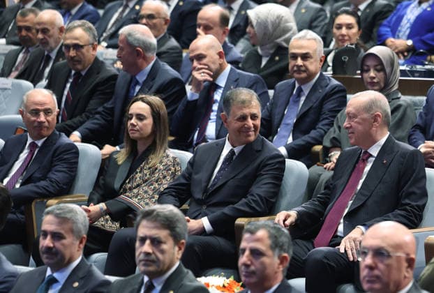 Turkish President and Leader of the Justice and Development (AK) Party Recep Tayyip Erdogan ANKARA, TURKIYE - OCTOBER 7: (----EDITORIAL USE ONLY - MANDATORY CREDIT - TURKISH PRESIDENCY MUSTAFA KAMACI HANDOUT - NO MARKETING NO ADVERTISING CAMPAIGNS - DISTRIBUTED AS A SERVICE TO CLIENTS----) Turkish President and Leader of the Justice and Development (AK) Party Recep Tayyip Erdogan (R) attends the Legislative Year Opening Meeting with AK Party lawmakers at the AK Party Congress Center in Ankara, Turkiye, on October 07, 2026. Izmir Metropolitan Municipality Mayor Cemil Tugay (2nd R) also attended the meeting. TUR Presidency Mustafa Kamaci Anadolu Ankara Turkey. Editorial use only. Please get in touch for any other usage.  Copyright: x2026xAnadoluxTURxPresidencyx xMustafaxKamacix