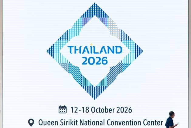 October 7, 2026, Bangkok, Thailand: A man walks past the IMFÃ¢â‚¬World Bank Group Annual Meetings 2026 logo during the preparations for the event week in Bangkok..The IMFÃ¢â‚¬World Bank Group Annual Meetings 2026 will take place at the Queen Sirikit National Convention Center in Bangkok from October 12-18, 2026, drawing over 15,000 delegates from 191 member countries as Thailand hosts this prestigious event for the first time in 35 years. Bangkok Thailand - ZUMAs197 20261007_aaa_s197_001 Copyright: xPeeraponxBoonyakiatx
