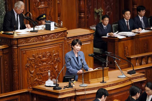 October 7, 2026, Tokyo, Japan - Japanese Prime Minister Sanae Takaichi answers a question at Lower House s plenary session at the National Diet in Tokyo on Wednesday, October 7, 2026. (photo by Yoshio Tsunoda AFLO)  aflo_354016943