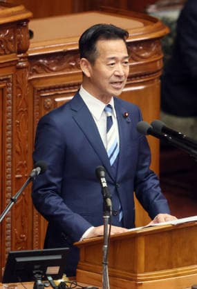 October 7, 2026, Tokyo, Japan - Japan s opposition New Komei Party leader Mitsunari Okamoto questions to Prime Minister Sanae Takaichi at Lower House s plenary session as a representative of Centrist Reform Alliance at the National Diet in Tokyo on Wednesday, October 7, 2026. (photo by Yoshio Tsunoda AFLO)  aflo_354017000