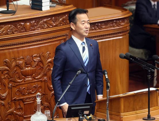 October 7, 2026, Tokyo, Japan - Japan s opposition New Komei Party leader Mitsunari Okamoto questions to Prime Minister Sanae Takaichi at Lower House s plenary session as a representative of Centrist Reform Alliance at the National Diet in Tokyo on Wednesday, October 7, 2026. (photo by Yoshio Tsunoda AFLO)  aflo_354017004