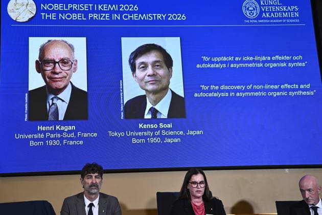 Henri Kagan and Kenso Soai are awarded the 2026 Nobel Prize in Chemistry during a press conference at the Royal Swedish Academy of Sciences in Stockholm, Sweden, on October 7, 2026 STOCKHOLM SWEDEN x10080x  Copyright: xFredrikxSandberg TTx SWEDEN NOBEL PRIZE 2026 CHEMISTRY pqwVHiM_9nU