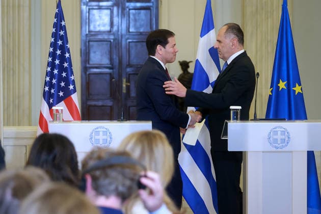 Greek Foreign Minister Giorgos Gerapetritis, US Secretary of State Marco Rubio hold joint press conference in Athens ATHENS, GREECE - OCTOBER 07: Greek Foreign Minister Giorgos Gerapetritis (R) and US Secretary of State Marco Rubio (L) hold a joint press conference at the Foreign Ministry in Athens, Greece, on October 07, 2026. Costas Baltas Anadolu Athens Greece. Editorial use only. Please get in touch for any other usage.  Copyright: x2026xAnadoluxCostasxBaltasx