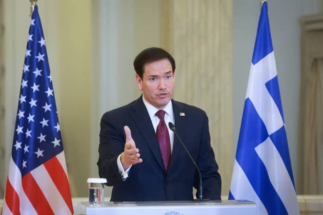 Greek Foreign Minister Giorgos Gerapetritis, US Secretary of State Marco Rubio hold joint press conference in Athens ATHENS, GREECE - OCTOBER 07: US Secretary of State Marco Rubio speaks during a joint press conference with Greek Foreign Minister Giorgos Gerapetritis at the Foreign Ministry in Athens, Greece, on October 07, 2026. Costas Baltas Anadolu Athens Greece. Editorial use only. Please get in touch for any other usage.  Copyright: x2026xAnadoluxCostasxBaltasx