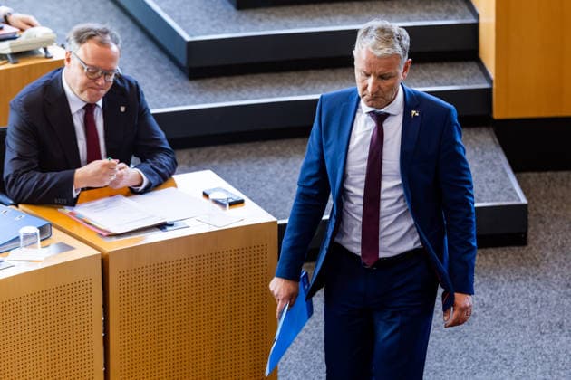07.10.2026, GER, News Politik, 56.Plenarsitzung im Plenarsaal Thüringer Landtag Björn Höcke (AFD Thüringen), Mario Voigt 99096 Erfurt Thueringer Landtag Thüringen Deutschland