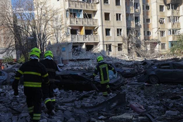 Rescuers search debris after Russian attack hits Kremenchuk in Poltava KREMENCHUK, UKRAINE - OCTOBER 07: (----EDITORIAL USE ONLY - MANDATORY CREDIT - STATE EMERGENCY SERVICE OF UKRAINE HANDOUT - NO MARKETING NO ADVERTISING CAMPAIGNS - DISTRIBUTED AS A SERVICE TO CLIENTS----) Search and rescue operations continue in a residential area following a Russian strike on Kremenchuk in Ukraine s Poltava region on October 07, 2026. At least two people were killed and dozens of civilians, including a child born in 2012, were injured as emergency workers comb through debris and heavily damaged residential structures across the site. State Emergency Service of Ukraine Anadolu Kremenchuk Ukraine. Editorial use only. Please get in touch for any othe  Copyright: x2026xAnadoluxStatexEmergencyxServicexofxUkrainex