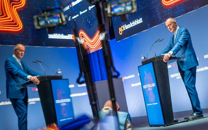 Friedrich Merz EUR, Deutschland, Berlin, 07.10.2026: Keynote von Bundeskanzler Friedrich Merz (CDU) zur Lage unseres Landes anlässlich der in Berlin stattfindenen Jubiläumsveranstaltung von 80 Jahre Handelsblatt und 100 Jahre WirtschaftsWoche.