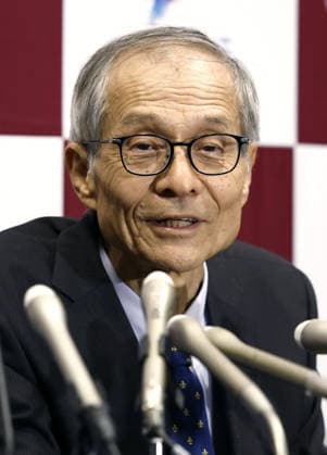 Nobel chemistry prize co-winner Soai Kenso Soai, a professor emeritus at the Tokyo University of Science, attends a press conference at the university in Tokyo on Oct. 7, 2026, after receiving the 2026 Nobel Prize in Chemistry. Soai and French researcher Henri Kagan shared the prize for the discovery of non-linear effects and autocatalysis in asymmetric organic synthesis, the Royal Swedish Academy of Sciences said earlier in the day.  A14AA0005630361P