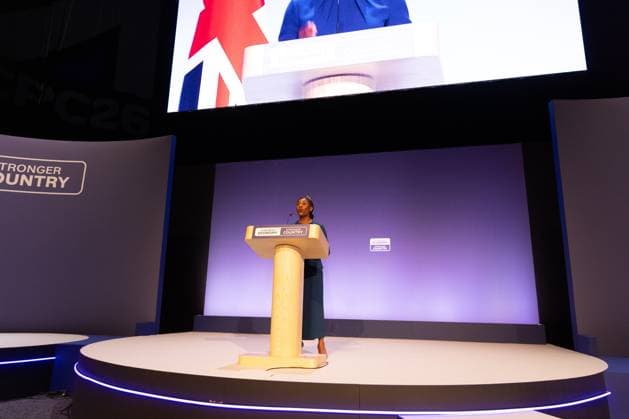 October 7, 2026, Birmingham, United Kingdom: Leader of the Conservative Party Kemi Badenoch gives her keynote speech at the International Convention Centre on the final day (day four) of the Conservative Party Conference at the International Convention Centre in Birmingham..The Conservative Party leader, Kemi Badenoch s gives her keynote speech at the International Convention Centre on the final day (day four) of the Conservative Party Conference at the International Convention Centre in Birmingham. The Conservative Party opened its annual conference under the slogan Stronger economy, stronger countryâ Birmingham United Kingdom - ZUMAs197 20261007_aaa_s197_054 Copyright: xPhilxLewisx