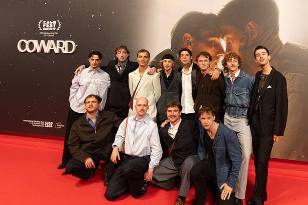 Cast Cowards pictured during the opening of Gent International Film Festival, with the opening film Coward by Gent director Dhont on Wednesday 7 October 2026. The 53rd edition of Film Fest Gent takes place from 07 to 18 October. Coward is Dhont s third feature film and this is the third time a film by Dhont has opened the festival. This previously happened with Girl in 2018 and Close in 2022. JAMES ARTHUR PHOTOGRAPHY  JAMESxARTHURxGEKIERE 189086658