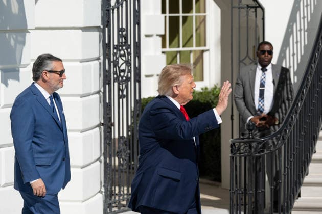 October 7, 2026, Washington, District Of Columbia, United States: President DONALD TRUMP and Sen. TED CRUZ walk out onto the South Lawn of the White House ahead of TrumpÃ¢â‚¬â ¢s departure for San Antonio, Texas, where he is scheduled to headline a midterm campaign rally. Washington United States - ZUMAk206 20261007_znp_k206_020 Copyright: xMattxKaminskyx