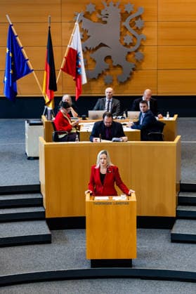 08.10.2026, GER, News Politik, 8.Wahlperiode, 57.Plenarsitzung im Plenarsaal Thüringer Landtag Im Bild Beate Meissner (CDU) Regierungserklärung der Ministerin für Justiz, Migration und Verbraucher- schutz zum Thema Justiz- und Migrationspolitik in Thüringen Wir lieben den Rechtsstaat 99096 Erfurt Thueringer Landtag Thüringen Deutschland