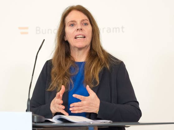 2026-10-08-Präsentation-Elementarbildung fachstatistische Generaldirektorin Manuela Lenk (Statistik Austria) am 8. Oktober 2026 bei der Präsentation des Monitoringberichts Elementarbildung 2025 26 der Statistik Austria im Bundeskanzleramt in Wien, Wien, Österreich.