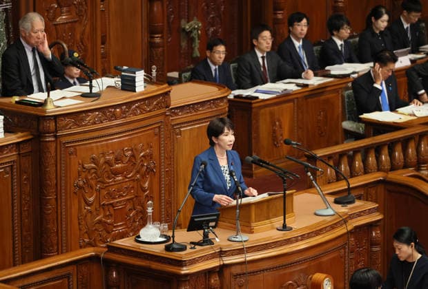 October 8, 2026, Tokyo, Japan - Japanese Prime Minister Sanae Takaichi answers a question at Lower House s plenary session at the National Diet in Tokyo on Monday, October 8, 2026. (photo by Yoshio Tsunoda AFLO)  aflo_354274209