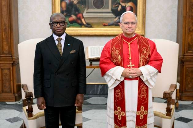 ITALY - POPE - VATICAN-2026 10 8 Italy, Rome, Vatican, 2026 10 8 Pope Leo XIV receives Mr. Julius Maada Bio, President of the Republic of Sierra Leone, in a private audience in Vatican . EDITORIAL USE ONLY - NO BOOKS Copyright: xVATICANxMEDIA xCatholicxPressxPhotox