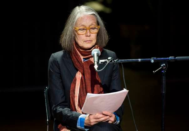 Canadian poet Anne Carson performs her work *Antigonick* at the Moderna Museet art gallery in Stockholm, Sweden, on May 8, 2015 STOCKHOLM SWEDEN ACE x10050x  Copyright: xPontusxLundahl TTx ANNE CARSON 0g573CanGdI
