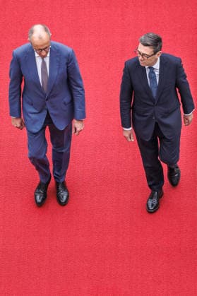 Begrüßung des Premierministers des Vereinigten Königreichs Großbritannien Begrüßung des Premierministers des Vereinigten Königreichs Großbritannien und Nordirland, Andrew Burnham, durch den Bundeskanzler Friedrich Merz (CDU) in Berlin am 08. 10.2026. Berlin Berlin Deutschland Bundeskanzleramt