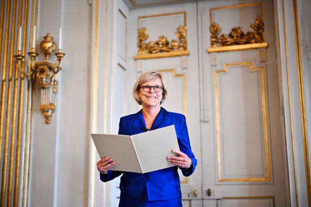 Ingrid Carlberg, Permanent Secretary of the Swedish Academy, announces that Canadian author Anne Carson has been awarded the 2026 Nobel Prize in Literature at Börshuset in Stockholm, Sweden, on October 8, 2026. STOCKHOLM, SWEDEN x10430x  Copyright: xChristinexOlsson TTx NOBEL PRIZE IN LITERATURE 2026 E5VYQ-8BcFY