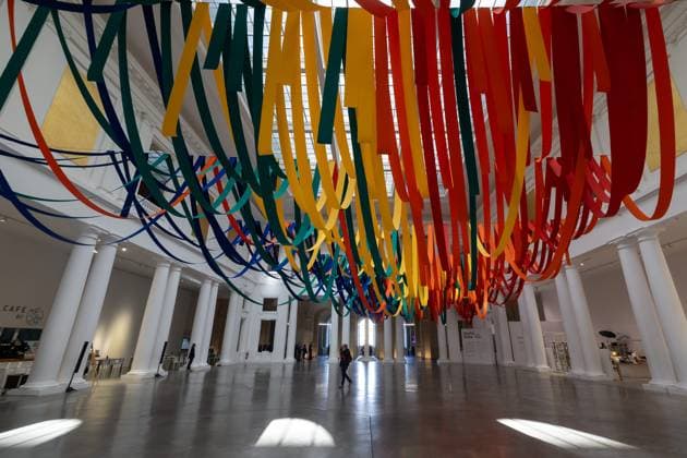 Exhibition Au dela by Sheila Hicks PHOTOPQR VOIX DU NORD FLORENT MOREAU October 8, 2026 LILLE October 8, 2026 The exhibition Au dela by artist Sheila Hicks, is on view at the Palais des Beaux-Arts PHOTO FLORENT MOREAU LA VOIX DU NORD LILLE, FRANCE, OCTOBER 8, 2026 Sheila Hicks – Beyond exhibition at the Palais des Beaux Arts in Lille The internationally renowned American artist presents a new installation in the museum’s atrium, exploring textile fiber through monumental works created especially for the space HAUTS-DE-FRANCE France  Copyright: xPHOTOPQR VOIXxDUxNORD MAXPPPxFLORENTxMOREAUx 20261008VDN9607 20261008VDN9607