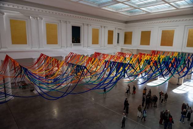 Exhibition Au dela by Sheila Hicks PHOTOPQR VOIX DU NORD FLORENT MOREAU October 8, 2026 LILLE October 8, 2026 The exhibition Au dela by artist Sheila Hicks, is on view at the Palais des Beaux-Arts PHOTO FLORENT MOREAU LA VOIX DU NORD LILLE, FRANCE, OCTOBER 8, 2026 Sheila Hicks – Beyond exhibition at the Palais des Beaux Arts in Lille The internationally renowned American artist presents a new installation in the museum’s atrium, exploring textile fiber through monumental works created especially for the space HAUTS-DE-FRANCE France  Copyright: xPHOTOPQR VOIXxDUxNORD MAXPPPxFLORENTxMOREAUx 20261008VDN9622 20261008VDN9622