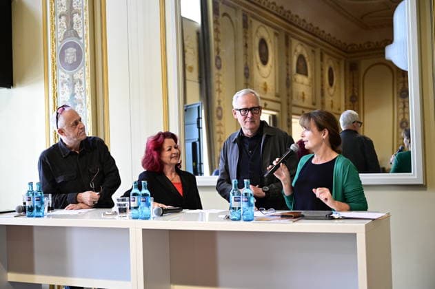 Stefan Hippler, Viola Klein, Joachim Klement und Sabine Mutschke beim Pressegespräch und Präsentation des 16. HOPE-Award zur 18. HOPE-Gala Dresden im Schauspielhaus Dresden. Dresden, 08.10.2026 Copyright: xMatthiasxWehnertx