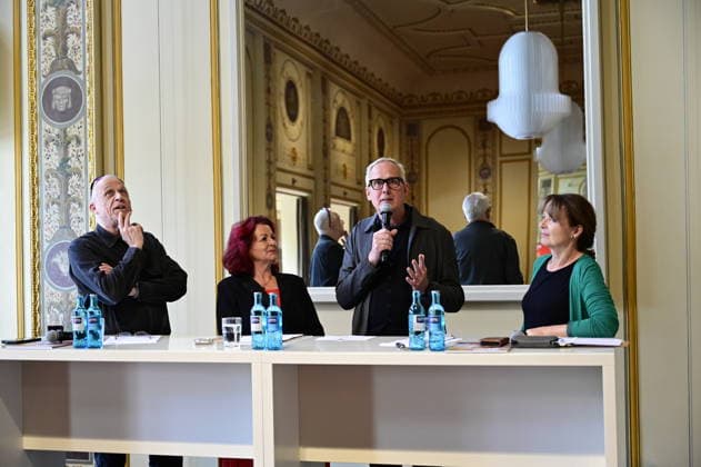 Stefan Hippler, Viola Klein, Joachim Klement und Sabine Mutschke beim Pressegespräch und Präsentation des 16. HOPE-Award zur 18. HOPE-Gala Dresden im Schauspielhaus Dresden. Dresden, 08.10.2026 Copyright: xMatthiasxWehnertx
