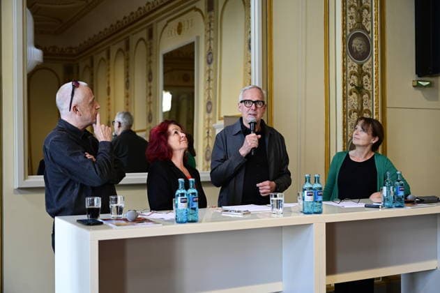 Stefan Hippler, Viola Klein, Joachim Klement und Sabine Mutschke beim Pressegespräch und Präsentation des 16. HOPE-Award zur 18. HOPE-Gala Dresden im Schauspielhaus Dresden. Dresden, 08.10.2026 Copyright: xMatthiasxWehnertx