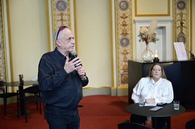 Stefan Hippler und Kathy Kelly beim Pressegespräch und Präsentation des 16. HOPE-Award zur 18. HOPE-Gala Dresden im Schauspielhaus Dresden. Dresden, 08.10.2026 Copyright: xMatthiasxWehnertx