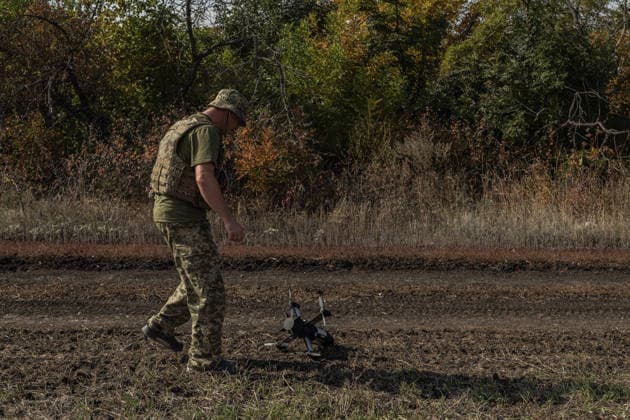Ukrainian drone units are on duty at the front lines in Donetsk Region DONETSK REGION, UKRAINE - OCTOBER 8: A Ukrainian soldier takes a drone to attack enemy drones in the Donetsk region, Ukraine, 8 October 2026 Diego Herrera Carcedo Anadolu Donetsk Ukraine. Editorial use only. Please get in touch for any other usage.  Copyright: x2026xAnadoluxDiegoxHerreraxCarcedox