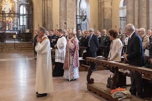 IPA89429912 - Milan, October 8, 26, Basilica of St. Ambrose, Eucharistic celebration marking the 25th anniversary of the Linate plane crash Pictured: Mario Delpini, Archbishop of Milan  Copyright: xGiuliaxSciaccax xGiuliaxSciaccax IPA89429912
