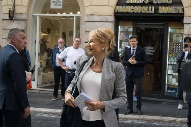 IPA89429528 - Journalist Lilli Gruber arrives at the Teatro Sistina for the celebrations marking the 150th anniversary of the *Corriere della Sera* in Rome, Italy, on October 8, 2026. Flavio Brancaleone Fotogramma  Copyright: xFLAVIO_BRANCALONEx xx IPA89429528