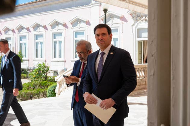 October 8, 2026, Lisbon, Lisbon, Portugal: U.S. Secretary of State MARCO RUBIO, right, and Portugal s Minister of State and Foreign Affairs PAULO RANGEL enter their joint press conference at Palacio das Necessidades in Lisbon, Portugal, on October 8, 2026. RUBIO carries papers while RANGEL checks a mobile phone as they arrive for the joint media appearance during RUBIO s visit to Portugal. Lisbon Portugal  - ZUMAr238 20261008_zip_r238_004 Copyright: xRicardoxRochax