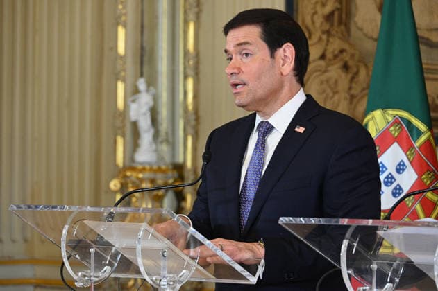 October 8, 2026, Lisbon, Lisbon, Portugal: U.S. Secretary of State MARCO RUBIO speaks at a lectern during a joint press conference with Portuguese Minister of State and Foreign Affairs PAULO RANGEL at Palacio das Necessidades in Lisbon, Portugal, on October 8, 2026. The media appearance follows their bilateral meeting during RUBIO s visit to advance defense, economic and technology cooperation. Lisbon Portugal - ZUMAr238 20261008_zip_r238_016 Copyright: xRicardoxRochax