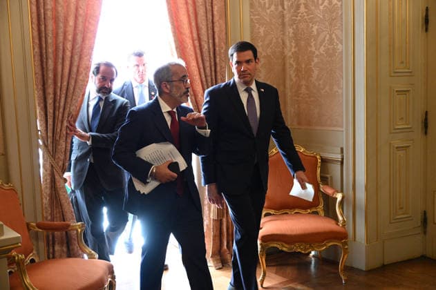 October 8, 2026, Lisbon, Lisbon, Portugal: Portuguese Minister of State and Foreign Affairs PAULO RANGEL, left, gestures while walking alongside U.S. Secretary of State MARCO RUBIO as they leave their joint press conference at Palacio das Necessidades in Lisbon, Portugal, on October 8, 2026. The media appearance followed their bilateral meeting during RUBIO s visit to Portugal. Lisbon Portugal - ZUMAr238 20261008_zip_r238_017 Copyright: xRicardoxRochax