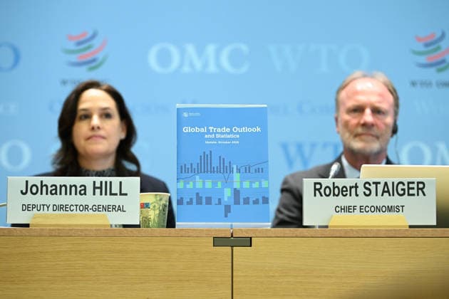 (261008) -- GENEVA, Oct. 8, 2026 -- A copy of the World Trade Organization (WTO) s latest Global Trade Outlook and Statistics report is pictured during a press conference at the WTO headquarters in Geneva, Switzerland, Oct. 8, 2026. WTO said on Thursday that global merchandise trade is expected to grow by 3.9 percent in 2026, up from its March forecast of 1.9 percent, driven by supply chain adaptation and strong investment in artificial intelligence (AI). ) SWITZERLAND-GENEVA-WTO-2026 GLOBAL TRADE GROWTH FORECAST-INCREASE LianxYi 