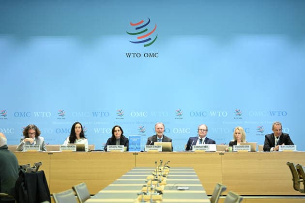 (261008) -- GENEVA, Oct. 8, 2026 -- This photo taken on Oct. 8, 2026 shows a press conference at the headquarters of the World Trade Organization (WTO) in Geneva, Switzerland. WTO said on Thursday that global merchandise trade is expected to grow by 3.9 percent in 2026, up from its March forecast of 1.9 percent, driven by supply chain adaptation and strong investment in artificial intelligence (AI). ) SWITZERLAND-GENEVA-WTO-2026 GLOBAL TRADE GROWTH FORECAST-INCREASE LianxYi 
