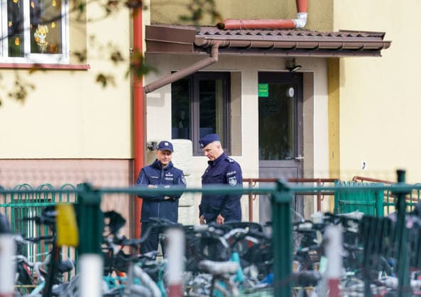 Stabbing attack at a primary school in Poland Photo: Wojciech Olkusnik East News Police officers are seen at the site after a knife attack at the local primary school on October 8, 2026 in the village of Leszczydol-Nowiny in central Poland, approximately 60 km north-east of Warsaw. A 15-year-old school graduate entered the building armed with a knife and fatally stabbed the janitor and wounded two teachers trying to overpower him. According to the police the perpetrator was wearing a helmet with a camera and planned to record the attack. A day earlier a stabbing attack, where nine people were wounded, occurred in a vocational school in the town of Ostroleka, 50 km north of today s site. EN_01685559_0062 