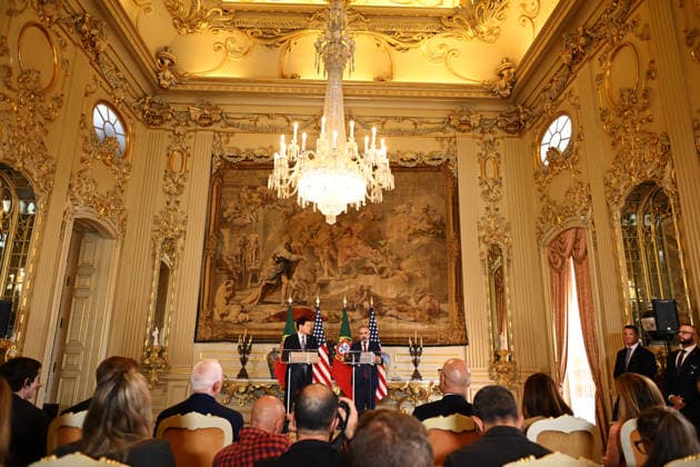Marco Rubio - Paulo Rangel joint press conference in Lisbon LISBON, PORTUGAL - 08 OCTOBER: US Secretary of State Marco Rubio and Portugal s Foreign Minister Paulo Rangel give a joint press conference at the Necessidades Palace, the Portuguese foreign ministry, in Lisbon on October 8, 2026. Zed Jameson Anadolu Lisbon Portugal. Editorial use only. Please get in touch for any other usage.  Copyright: x2026xAnadoluxZedxJamesonx