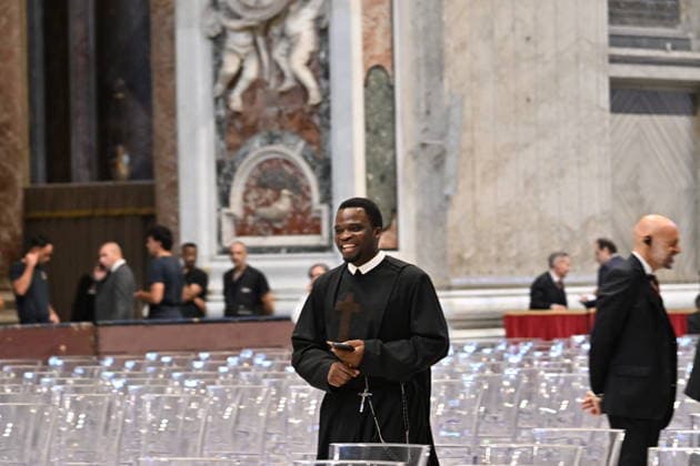RECORD DATE NOT STATED MESSA_PAPA_2026 Italy, Rome, Vatican, 2026 10 8 Pope Leo XIV celebrates Holy Mass for the academic year at the Pontifical Universities in St Peter s Basilica in the Vatican . EDITORIAL USE ONLY - NO BOOKS Copyright: xAlessiaxGiuliani Catholicpressphotox