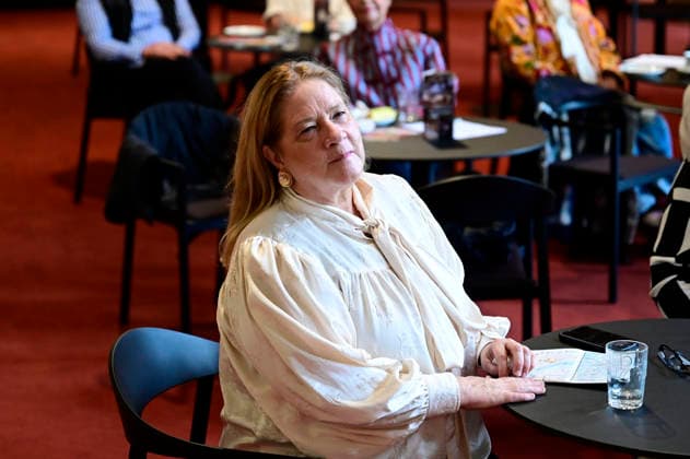 Kathy Kelly beim Pressegespräch und Präsentation des 16. HOPE-Award zur 18. Hope Gala 2026 im Schauspielhaus Dresden. Dresden, 08.10.2026