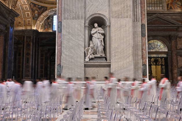 RECORD DATE NOT STATED MESSA_PAPA_2026 Italy, Rome, Vatican, 2026 10 8 Pope Leo XIV celebrates Holy Mass for the academic year at the Pontifical Universities in St Peter s Basilica in the Vatican . EDITORIAL USE ONLY - NO BOOKS Copyright: xAlessiaxGiuliani Catholicpressphotox