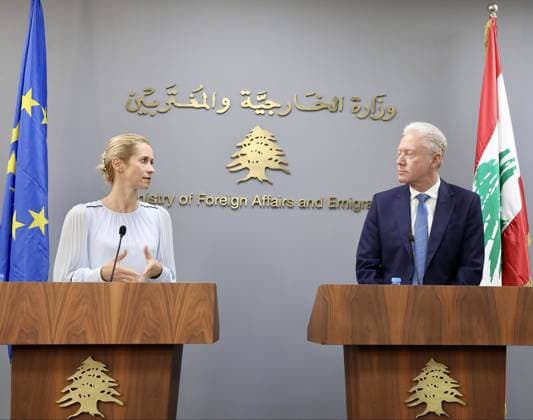 Youssef Raggi - Kaja Kallas meeting in Beirut BEIRUT, LEBANON - OCTOBER 08 : (----EDITORIAL USE ONLY – MANDATORY CREDIT LEBANESE FOREIGN MINISTRY HANDOUT - NO MARKETING NO ADVERTISING CAMPAIGNS - DISTRIBUTED AS A SERVICE TO CLIENTS----) Lebanese Foreign Minister Youssef Raggi and EU High Representative for Foreign Affairs and Security Policy Kaja Kallas speak during a joint press conference in Beirut, Lebanon on October 08, 2026. Lebanese Foreign Ministry - Handout Anadolu Beirut Lebanon. Editorial use only. Please get in touch for any other usage.  Copyright: x2026xAnadoluxLebanesexForeignxMinistryx-xHandoutx